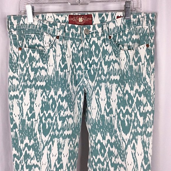 Lucky Brand Charlie Ankle Jeans Womens 10/30 Teal Ikat Aztec - Picture 4 of 8
